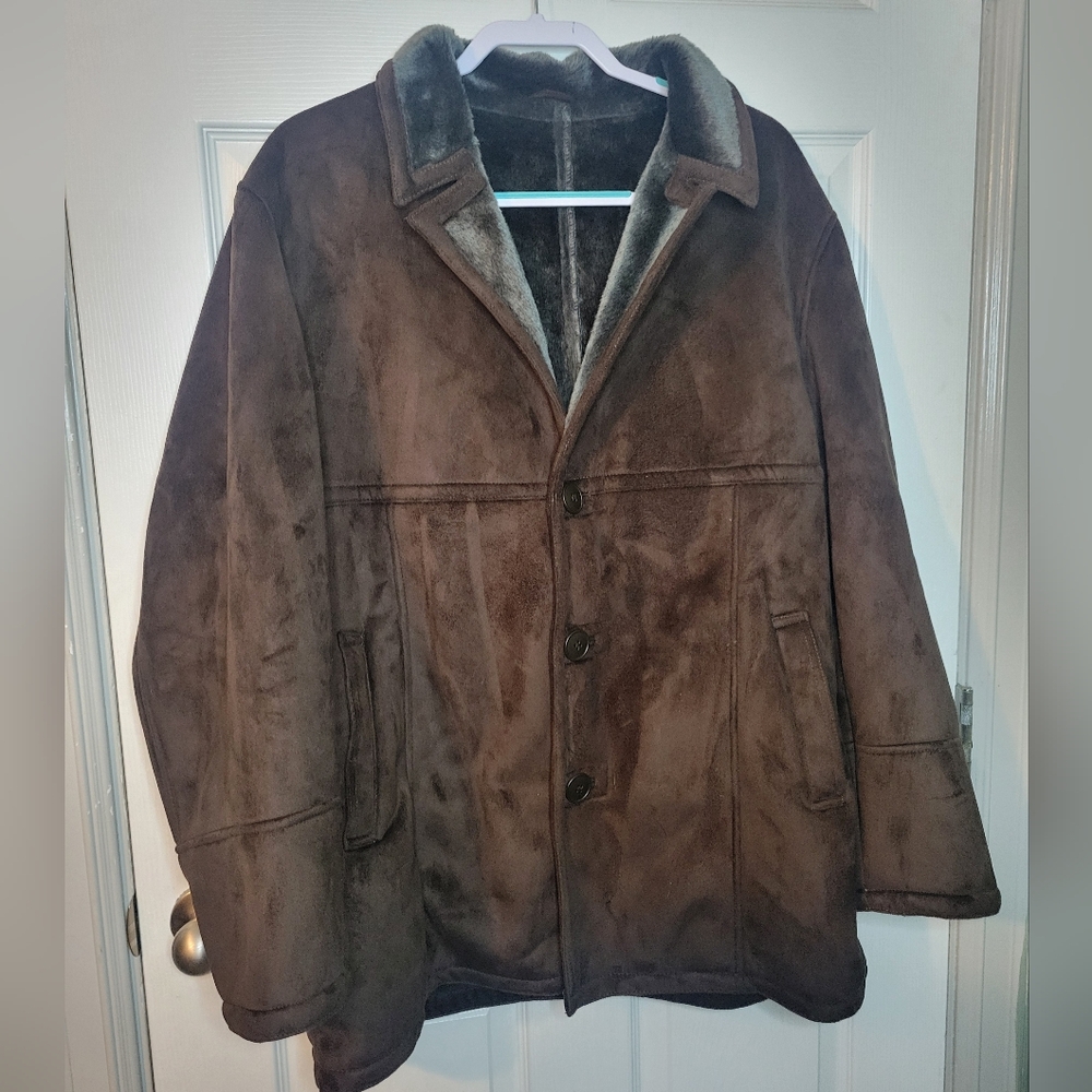 BGSD XL Mens Jacket Foux Fur Lining Brown Buttons Pocket
